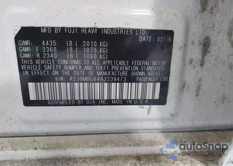 2010 Subaru Legacy 2.5I Premium from USA, damaged, VIN 4S3BMBG64A3239473